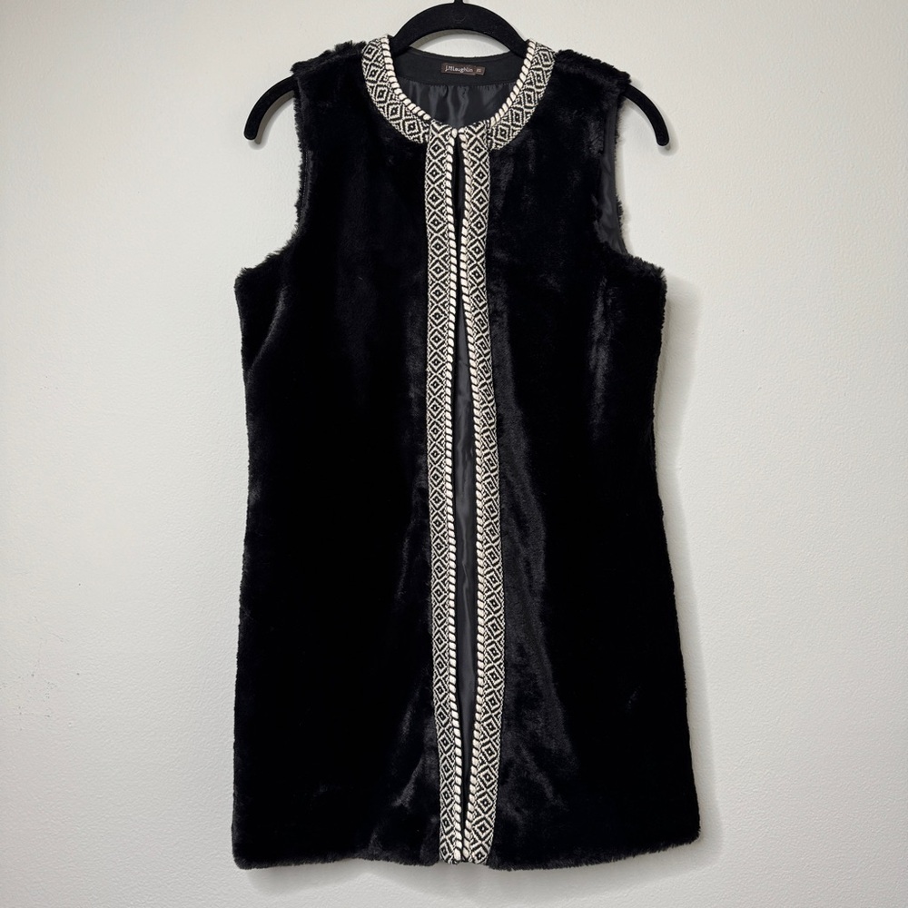 J. McLaughlin Black and White Faux Fur Tunic Vest Size XS